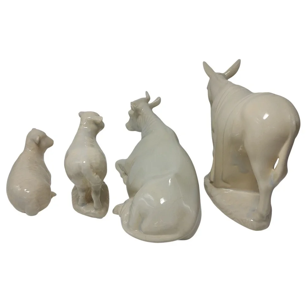 Vintage Nativity Holland Mold‎ Barn Animals 1992 Ivory Blue Four Piece Set SEE